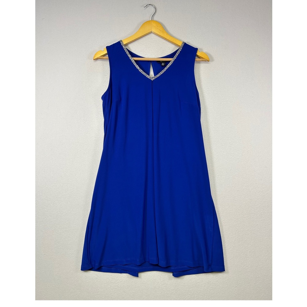 Cocktail Glam MSK Petite Womens PM Royal Blue Rhinestone V-Neck‎ Shift Dress
